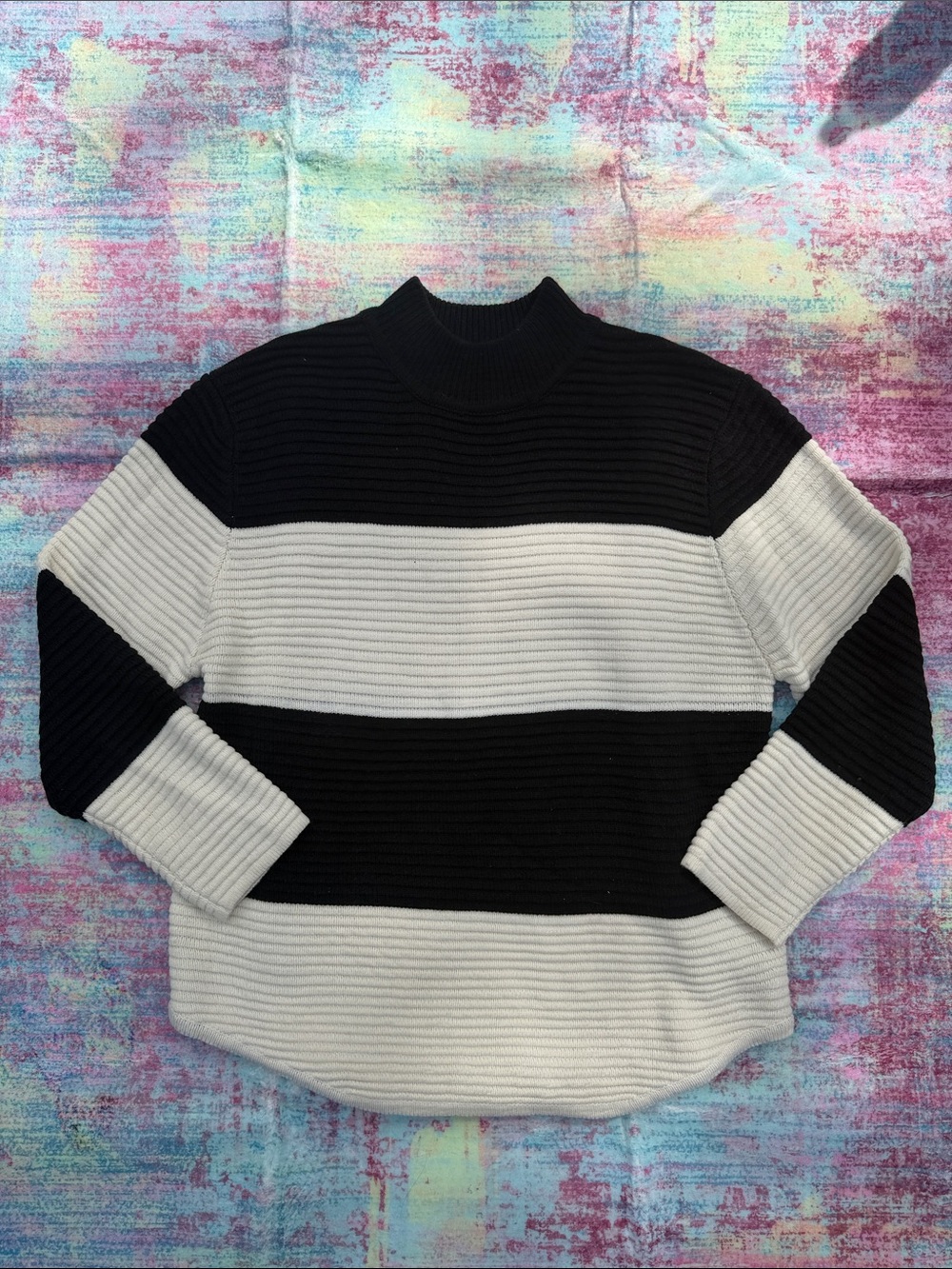 UNIF Black and White Striped Turtleneck Sweater